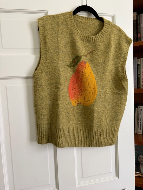 Cider Sweaters - Green Knit Fruit Intarsia Sweater Vest with lovely pear